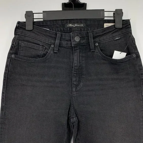 Mavi Jeans Black Anika Mid Rise Crop Flare Raw Hem NWT - Picture 2 of 11